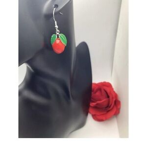Cherry Earrings Red‎ Dangle Drop Lightweight Food Theme Jewelry